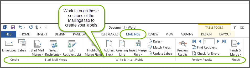 mailings tab in word
