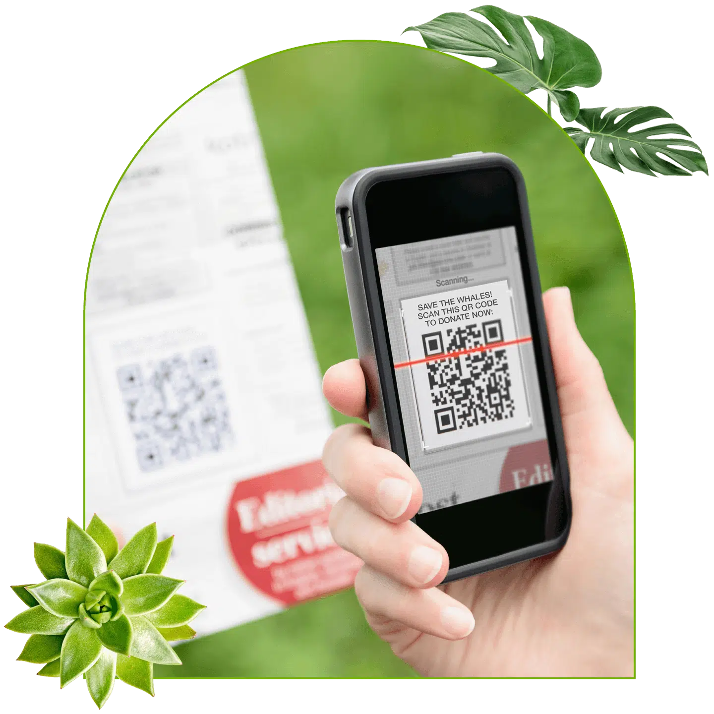 Example of scanning a QR code to make an online donation