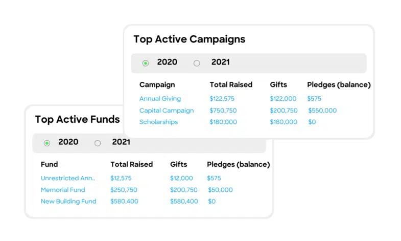 This is an example of the types of data you can access with Little Green Light’s donor database software.