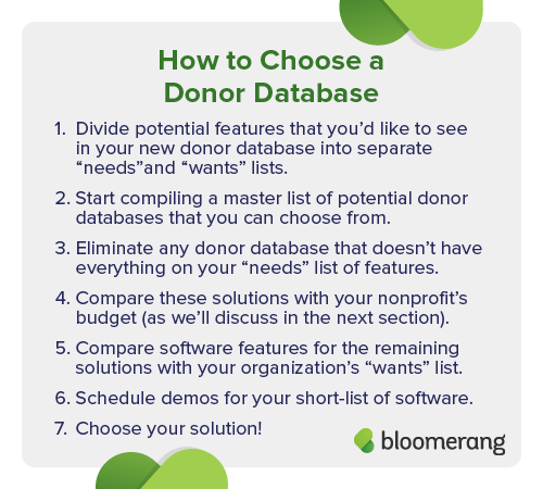 These steps will help you find the perfect donor database for your nonprofit.