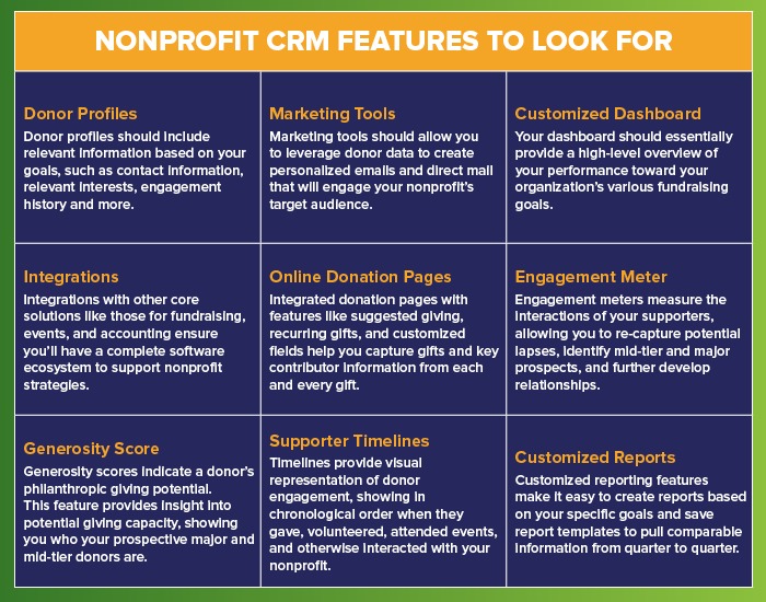 These are some of the main features you should look for in a nonprofit CRM.