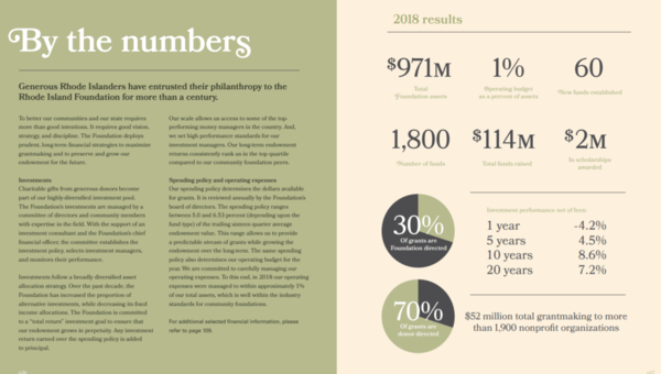 This is an example of the data page from the Rhode Island Foundation nonprofit annual report. 