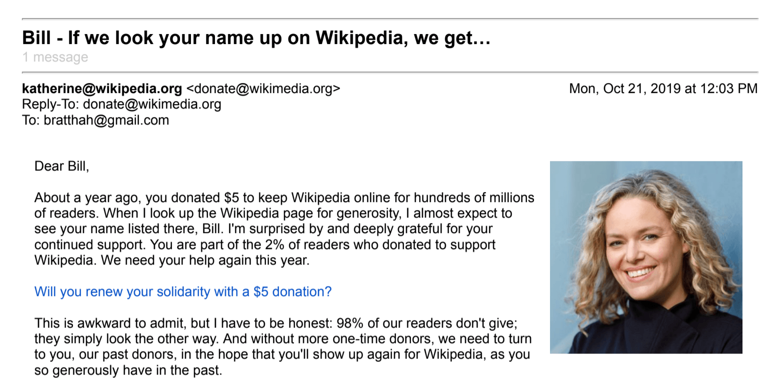 How Wikipedia S Email Fundraising Appeal Cuts Through The Clutter Bloomerang