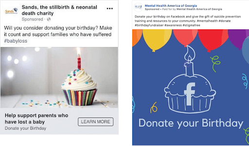 Here are examples of promotions to donate your birthday on Facebook. 