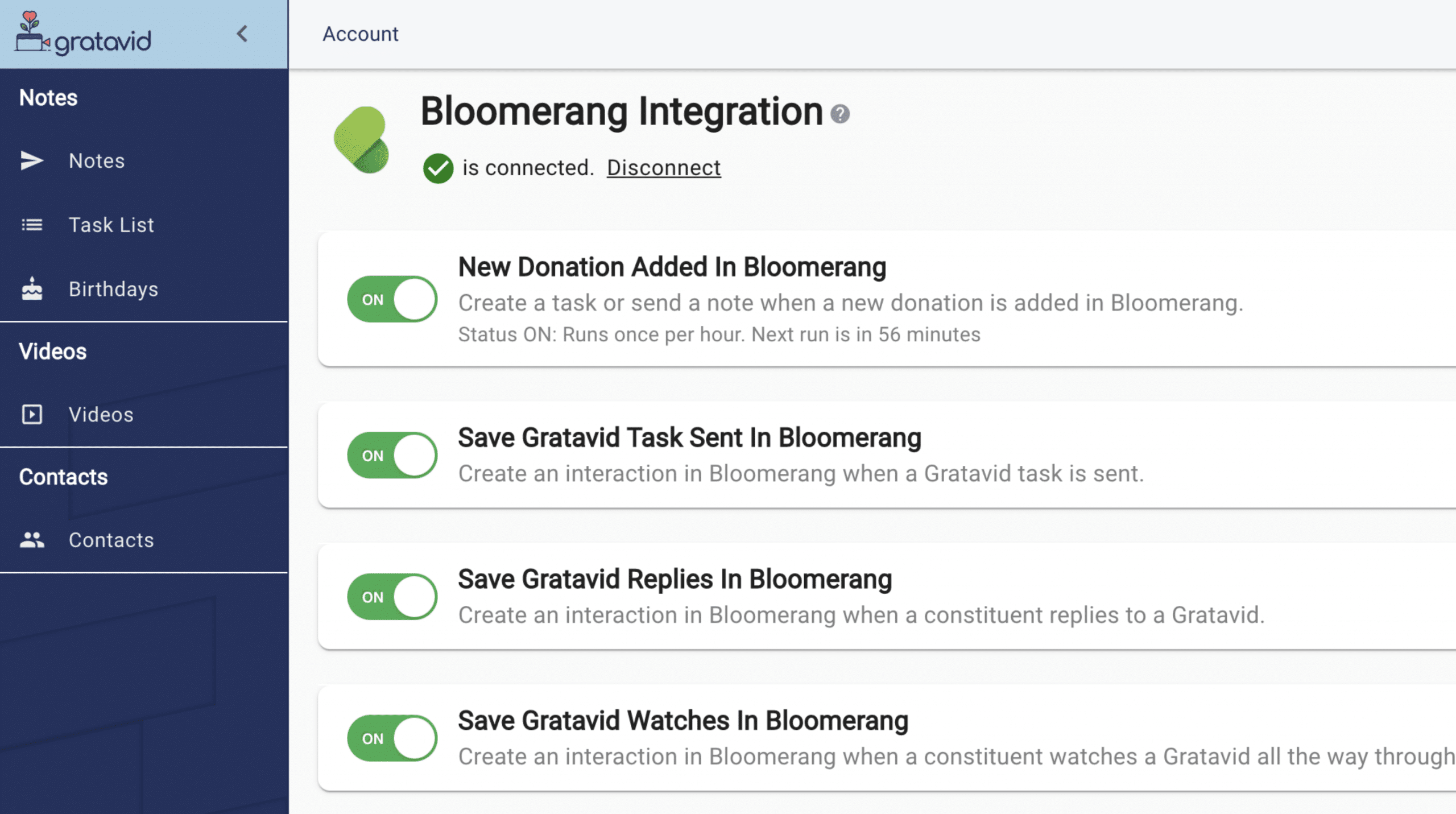 Add tasks for first donors and other workflows directly from Bloomerang to Gratavid