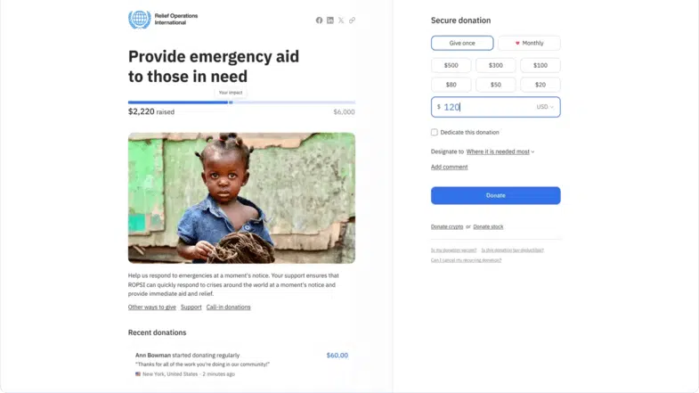 This image shows an example of a campaign made with the help of Fundraise Up’s online fundraising platform.