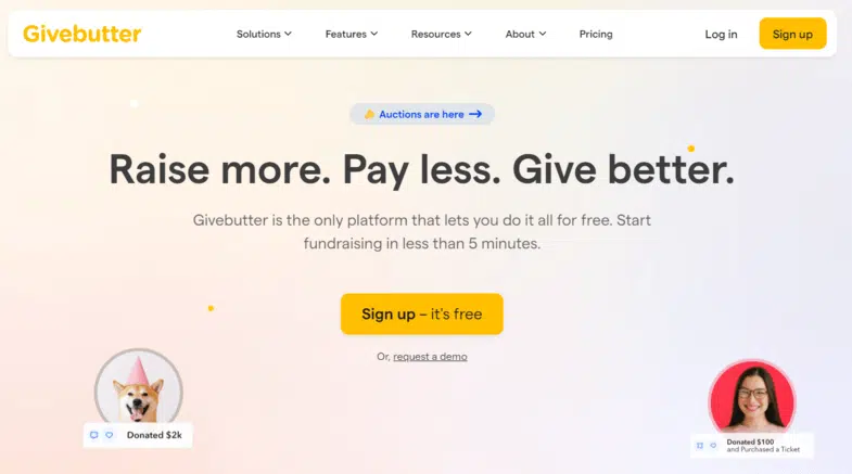 This image shows Givebutter’s online fundraising platform.