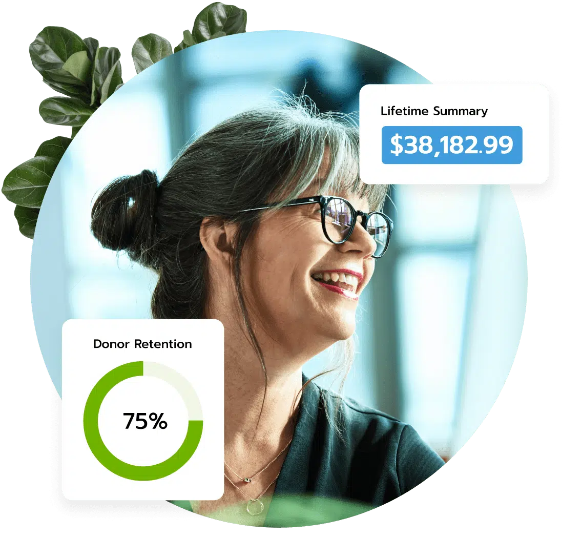 smiling woman with bloomerang user interface elements