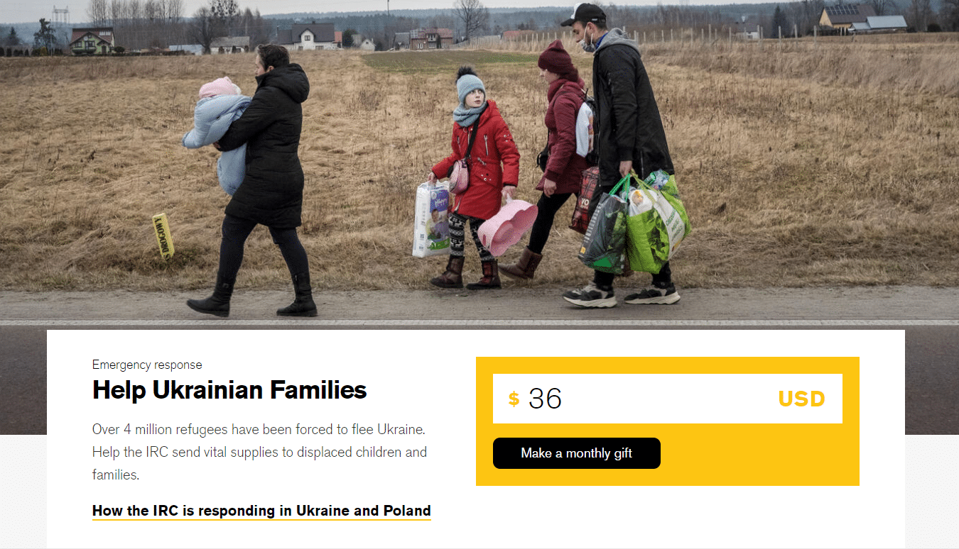 The International Rescue Committee designed its homepage to be reflective of current events, an important strategy for an improved annual appeal campaign.