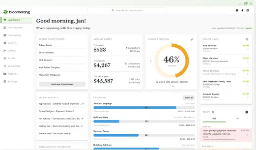 Bloomerang's Donor Dashboard allows you to quickly observe important metrics with your nonprofit's status