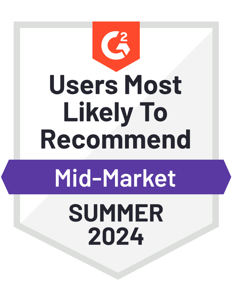 Most Likely to Recommend Summer 2024 - G2 Badge