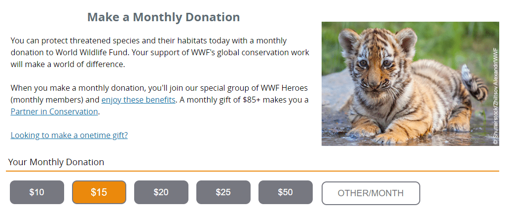 The World Wildlife Fund's monthly donation program is called WWF Heroes. 