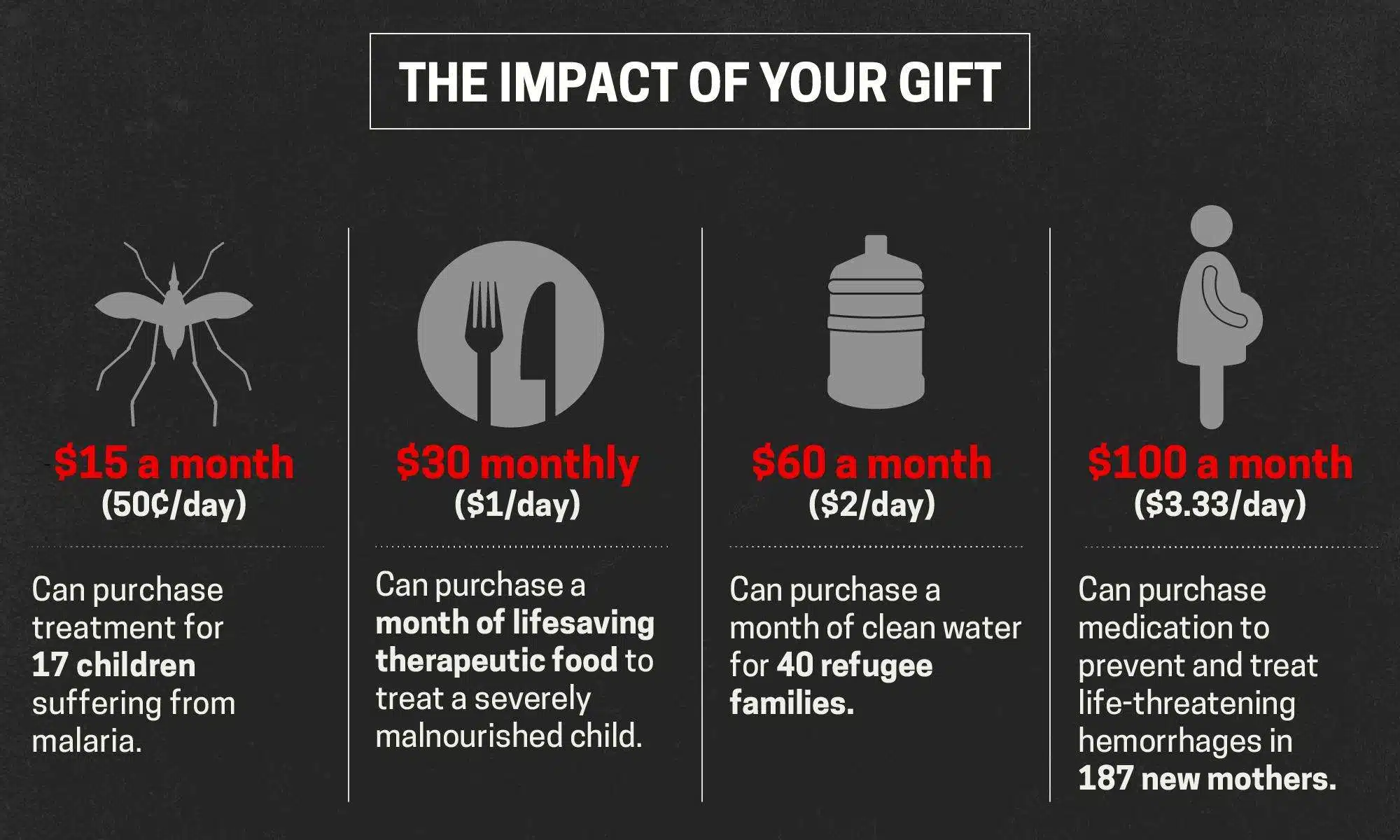 This graphic succinctly explains the impact of the Doctors Without Borders monthly giving program.