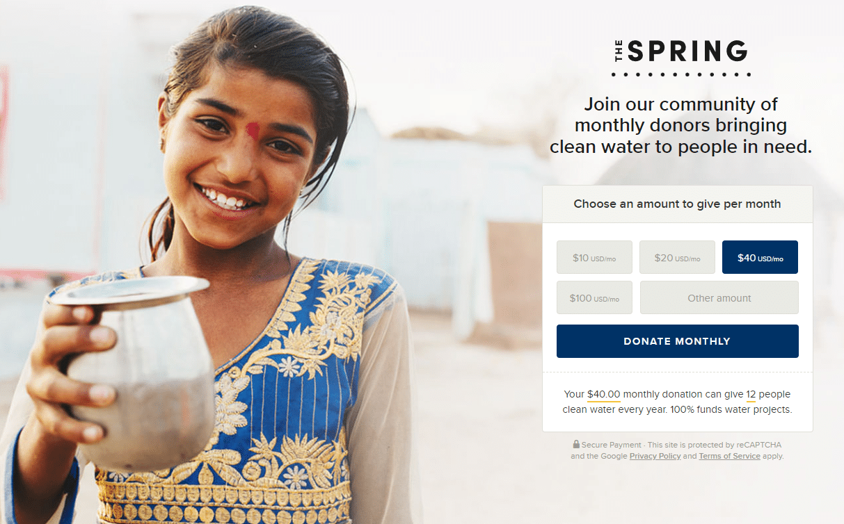 The Spring is charity: water's monthly giving program.