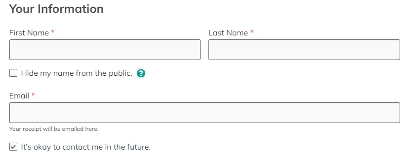 This image shows the Girls Who Code donation page with details about how the organization uses email address information. 