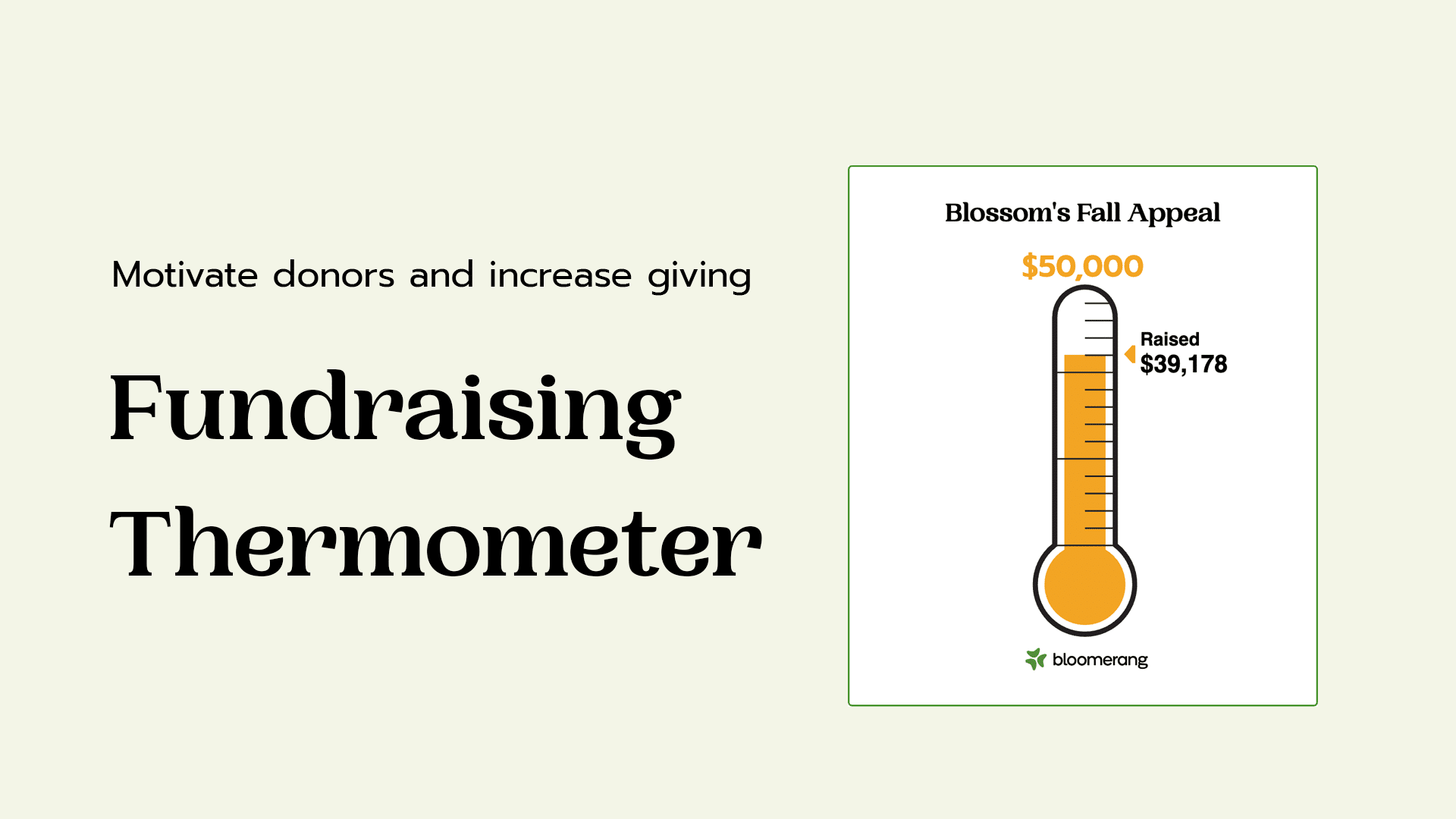 A fundraising thermometer is shown for Blossom's Fall Appeal, highlighting that the nonprofit has raised $36,500 of its $50,000 goal.