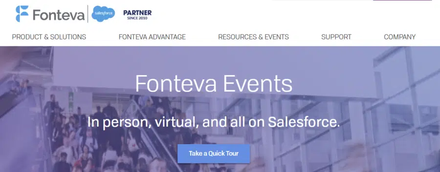 This screenshot shows the landing page for Fonteva Events, a nonprofit software option to plan engaging events. 