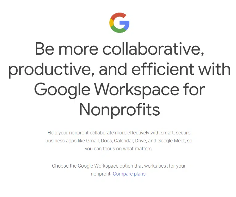 This screenshot shows the Google for Nonprofits landing page.