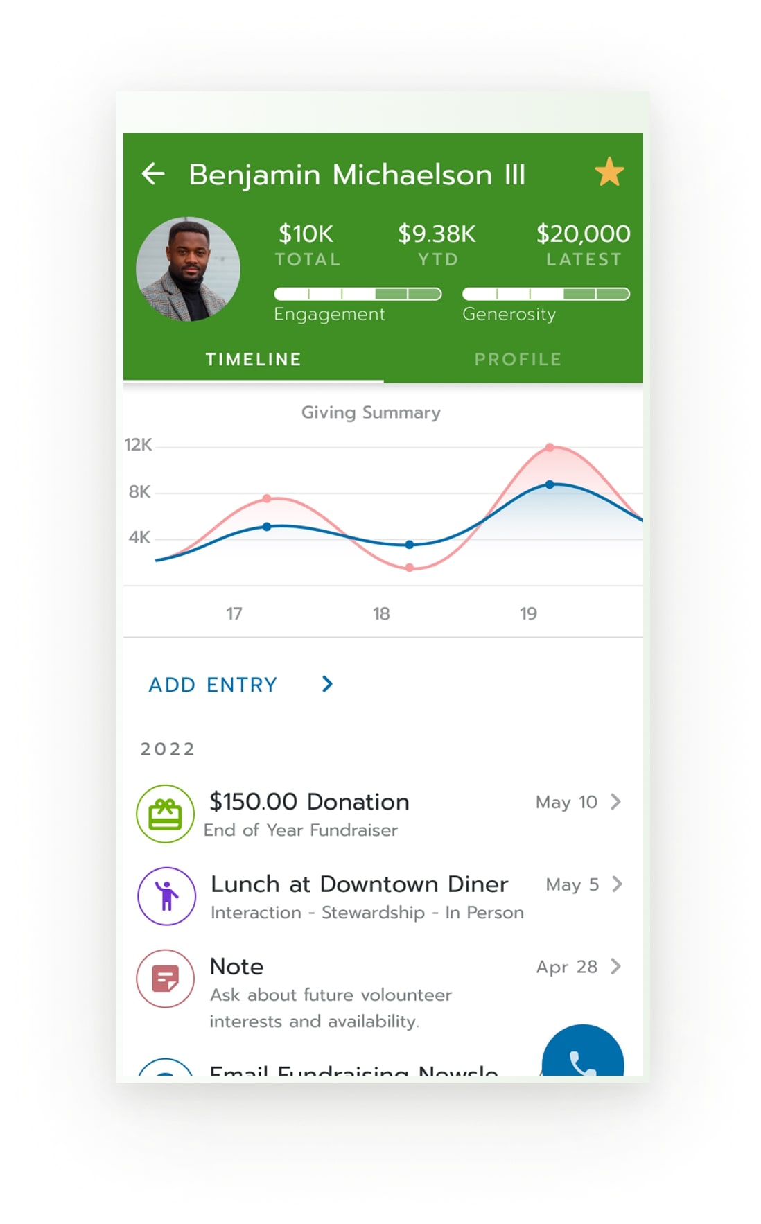 With Bloomerang's mobile donation app, you can access donor insights at your fingertips.