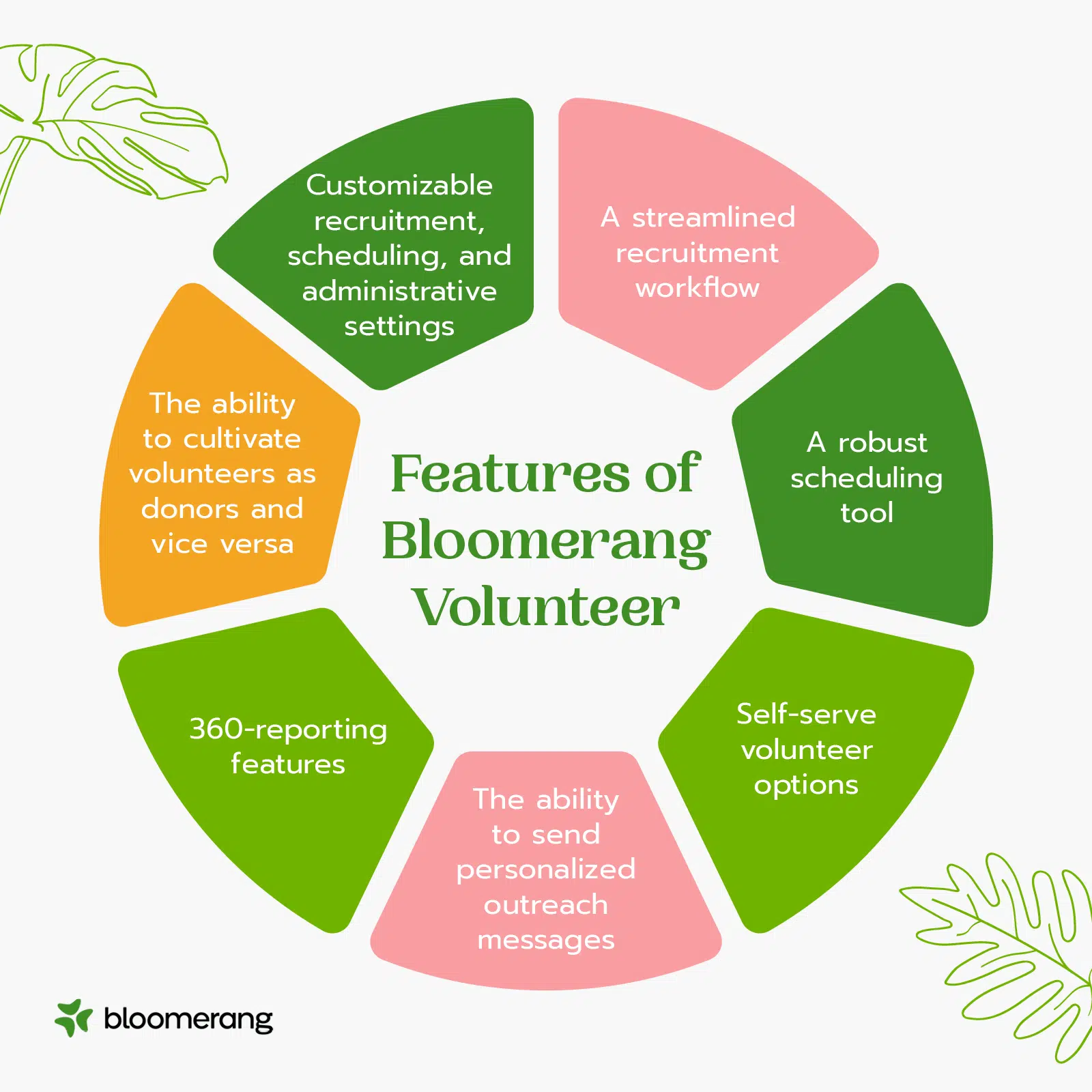 Bloomerang Volunteer features (explained in the list below) 