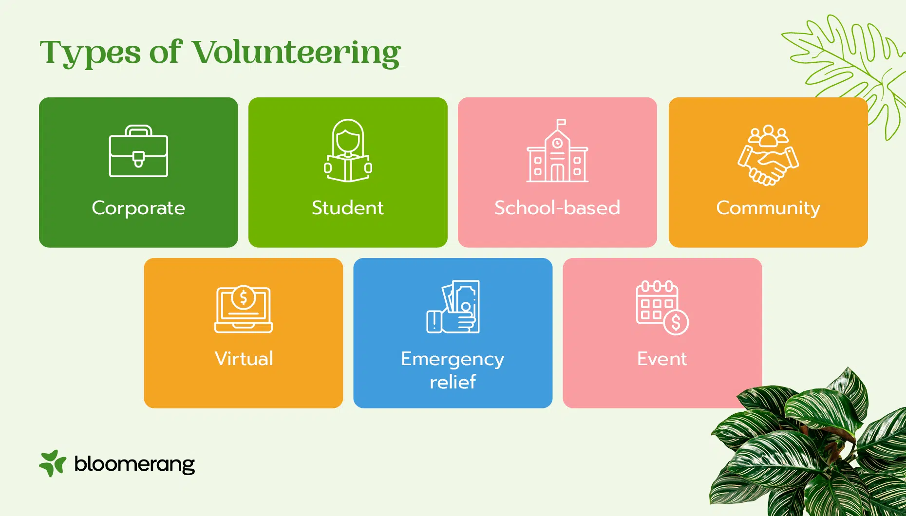 Seven different types of volunteering, explained in the sections below