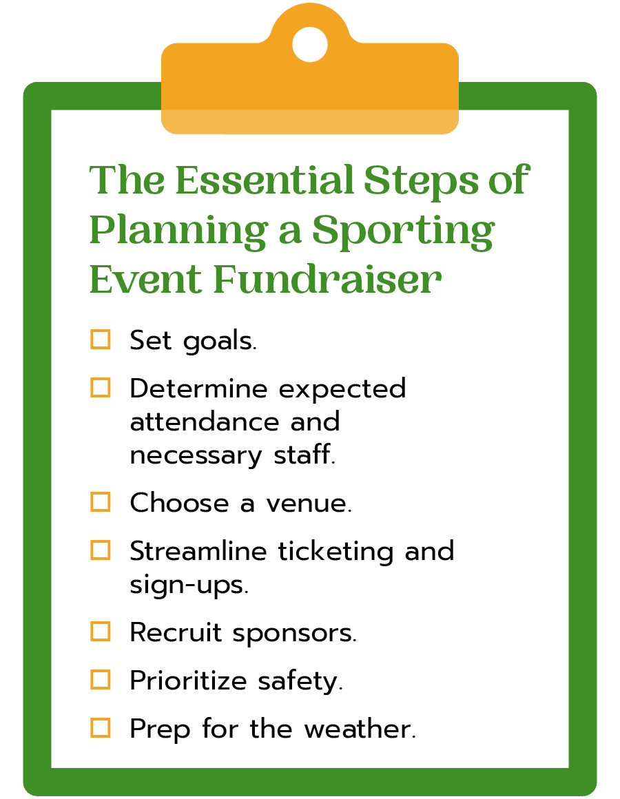 Use this checklist to plan your sports event fundraiser. The checklist details are given below. 