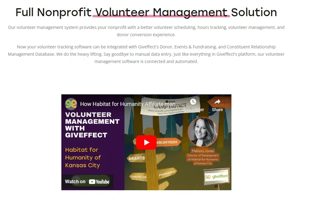 Giveffect volunteer management software information page