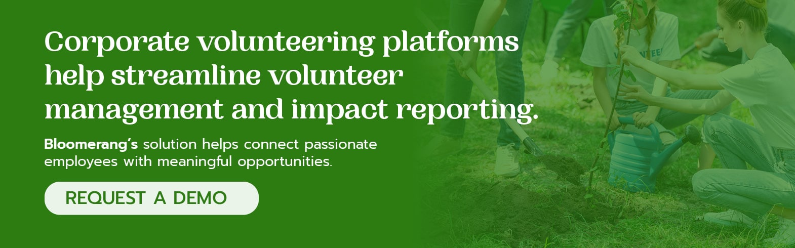 Bloomerang's corporate volunteering platform helps connect passionate volunteers with engaging opportunities. Click here to schedule a demo. 