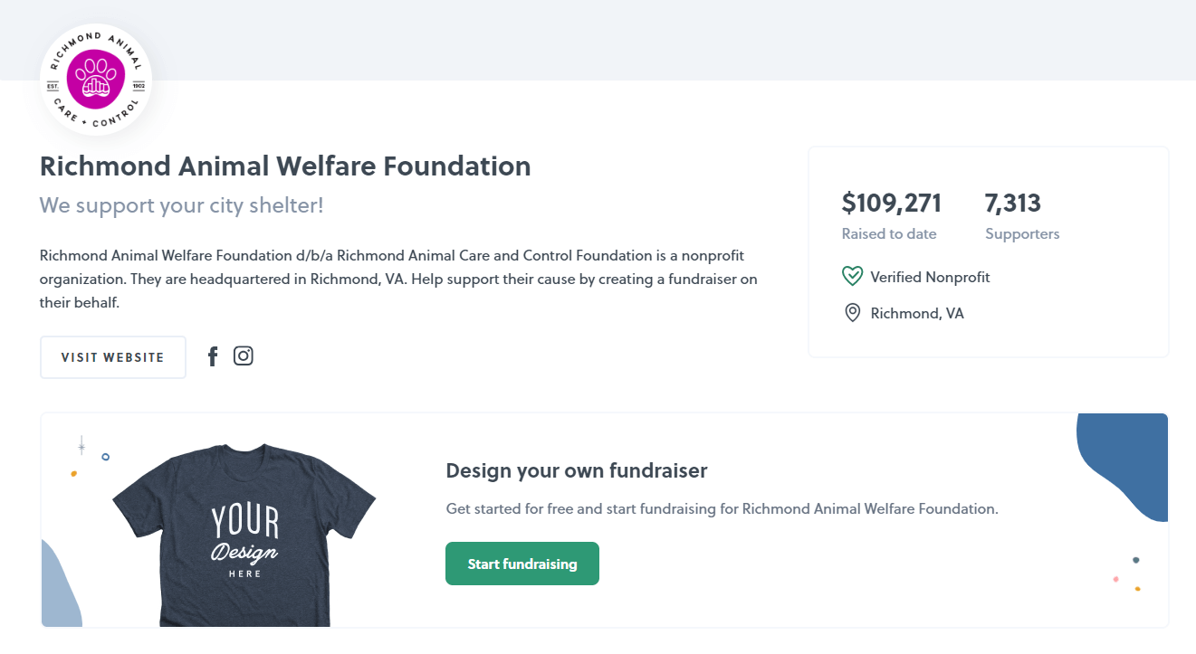 This is an example of an online merchandise fundraising campaign created using Bonfire's merchandise fundraising software. 
