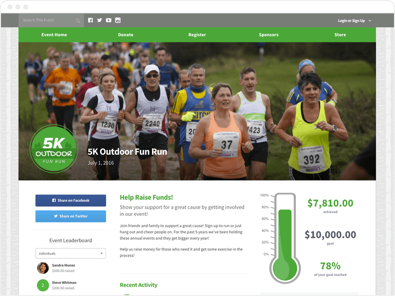This is an example of a fundraising page made with Qgiv.