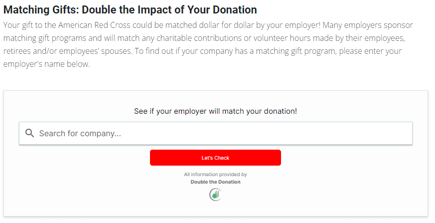 This is an example of a matching gift information page on the American Red Cross website. 