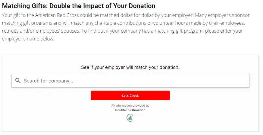 This is an example of a matching gift information page on the American Red Cross website. 