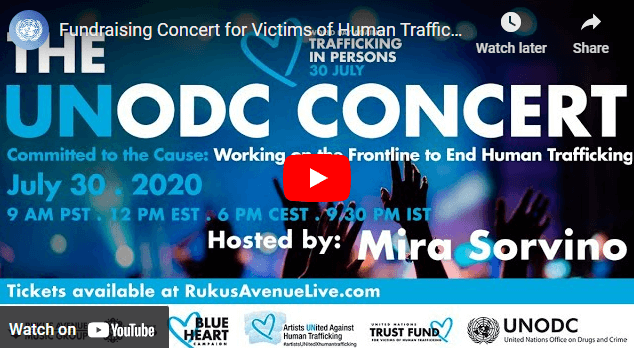 This is a screenshot of an online concert video from the UNODC.