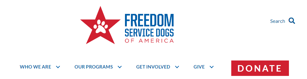 Screenshot of the Freedom Service Dogs of America homepage