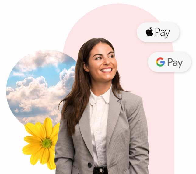 Woman smiling while thinking about Apple pay and Google pay