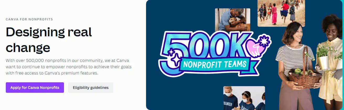 Screenshot of the Canva for nonprofits information page