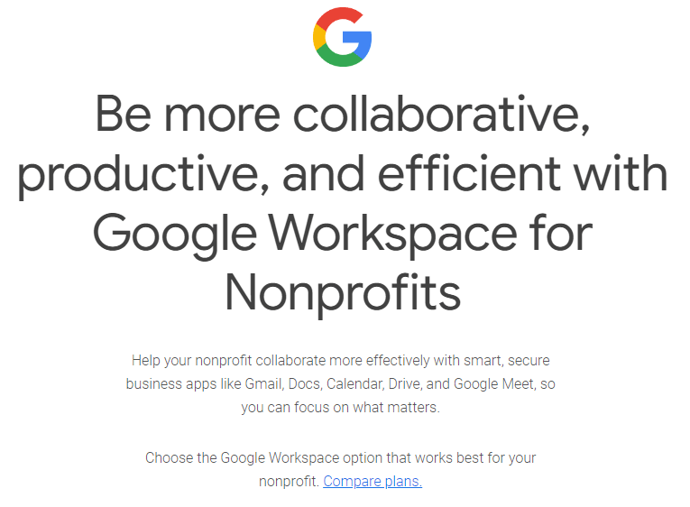 Screenshot of the Google Workspace information page