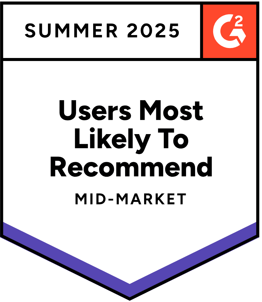 G2 badge summer 2025 Users Most Likely to Recommend