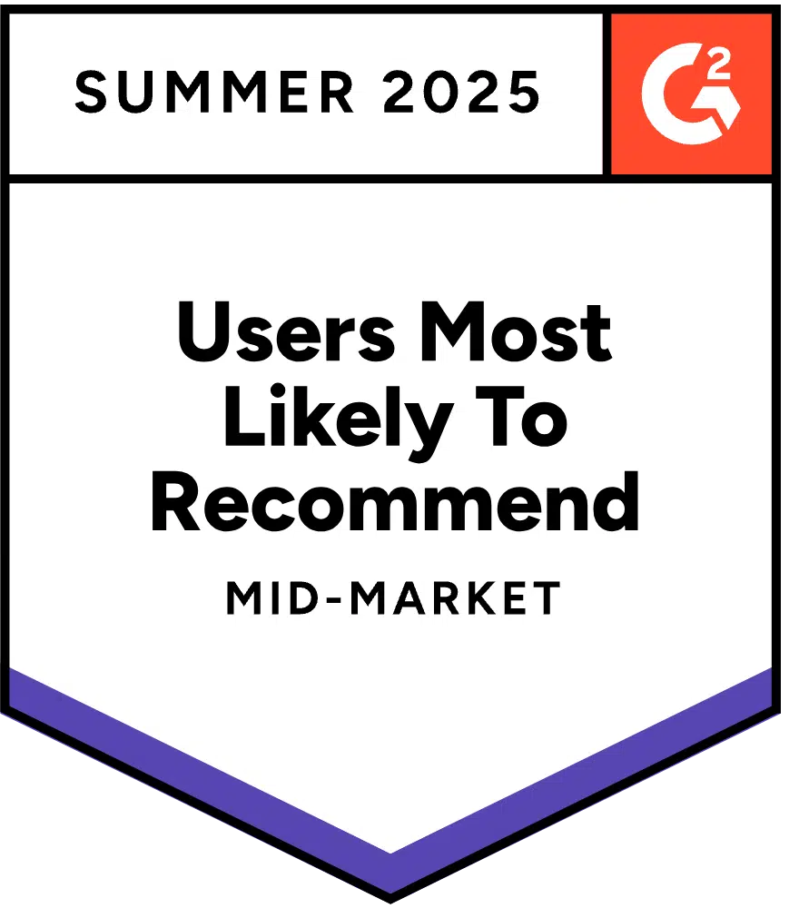 G2 badge summer 2025 Users Most Likely to Recommend