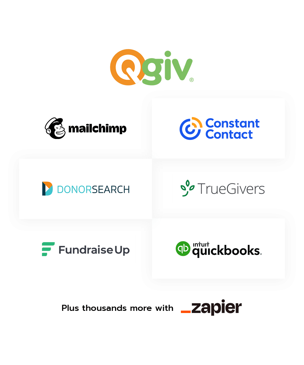 This image shows examples of integrations your nonprofit CRM may have, discussed in the text below.