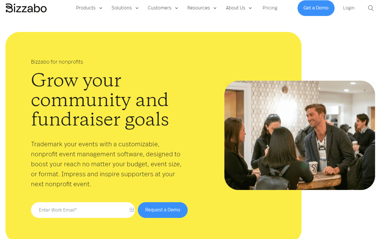 Homepage for Bizzabo, an event management software for nonprofits
