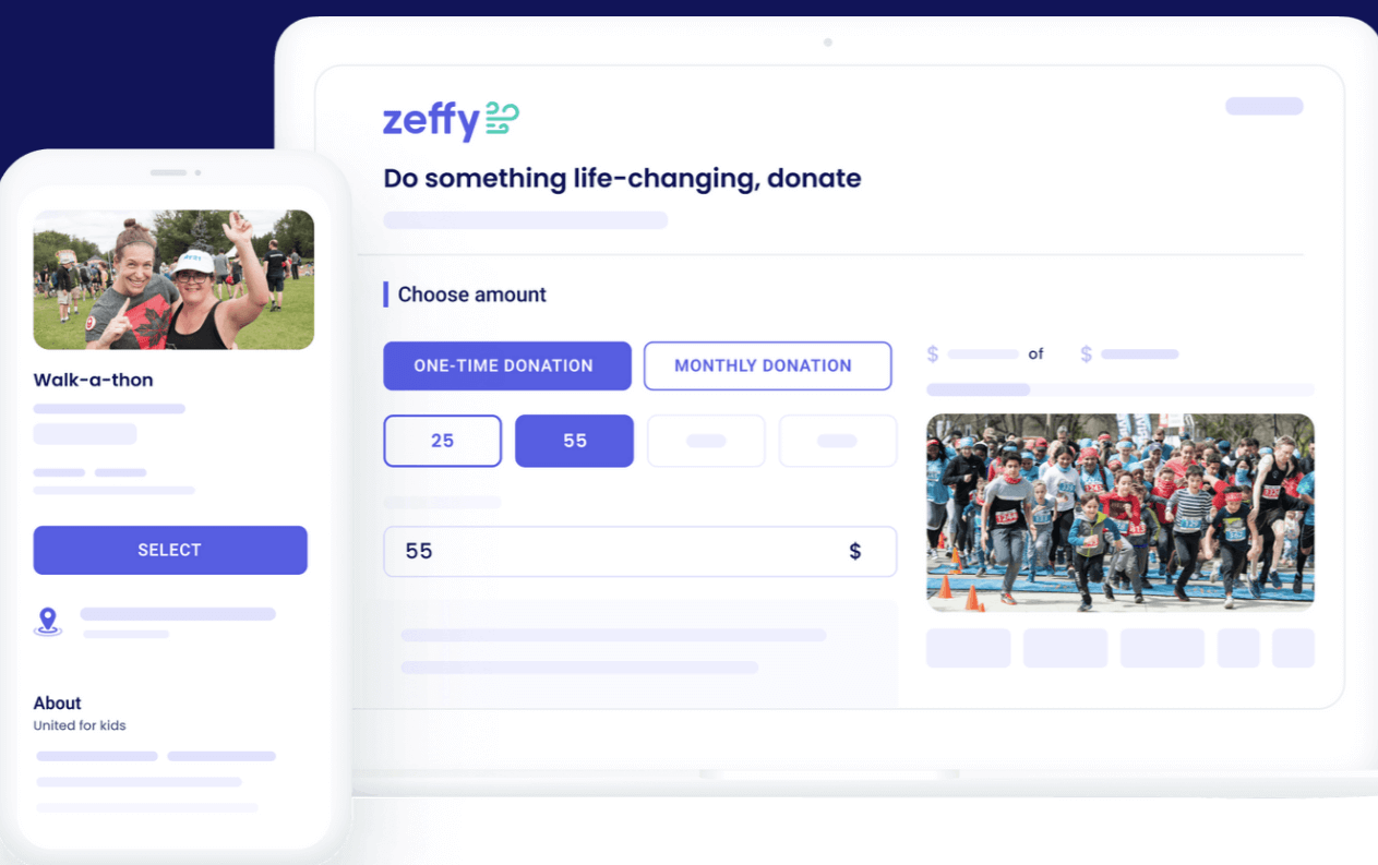 Zeffy user interface for their event management software for nonprofits