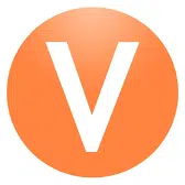 Volgistics logo, orange circle with a white V in the middle.