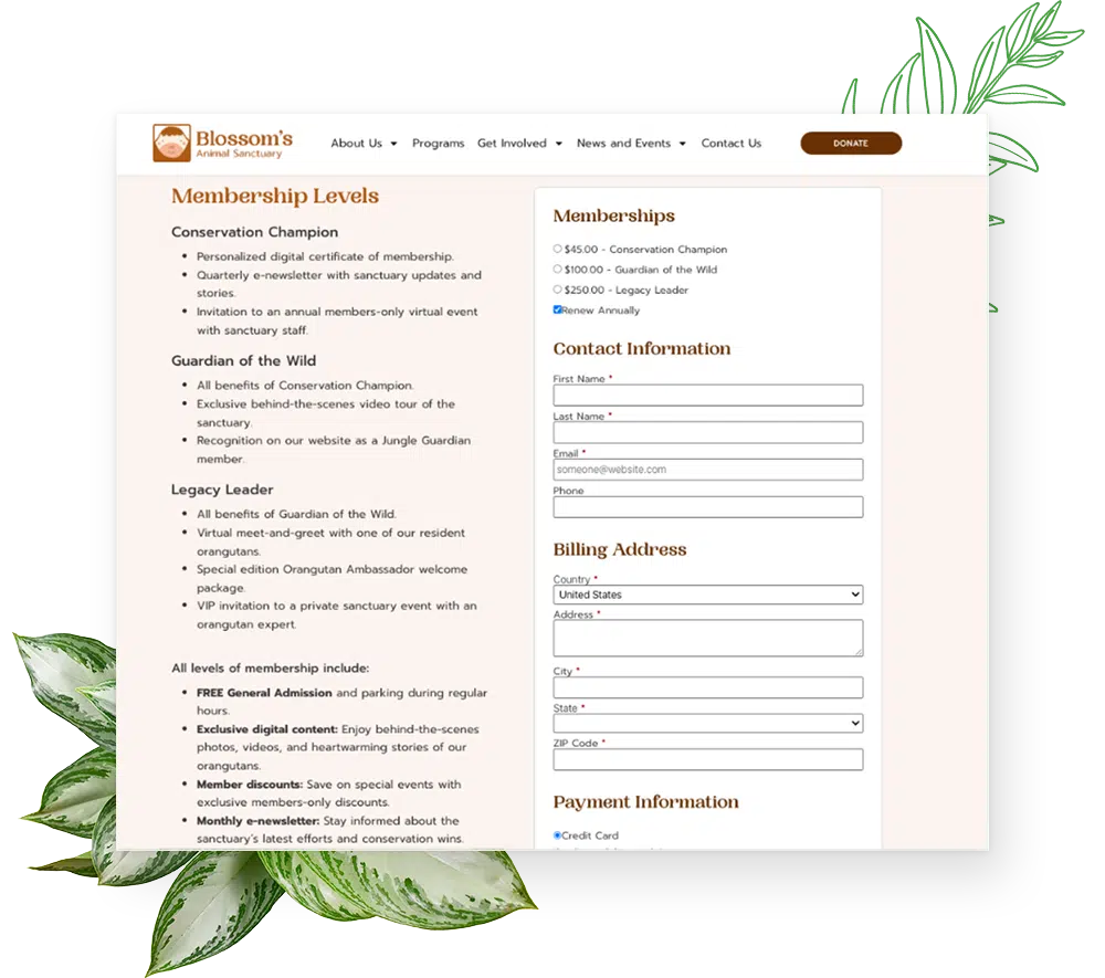 Membership Management forms from Bloomerang
