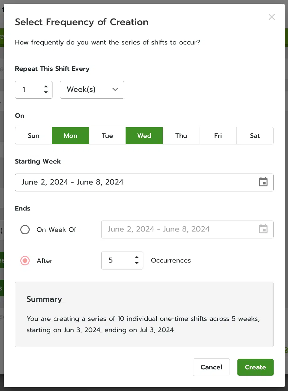 Volunteer Recurring Shifts UI