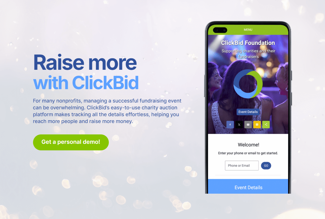 The ClickBid website homepage