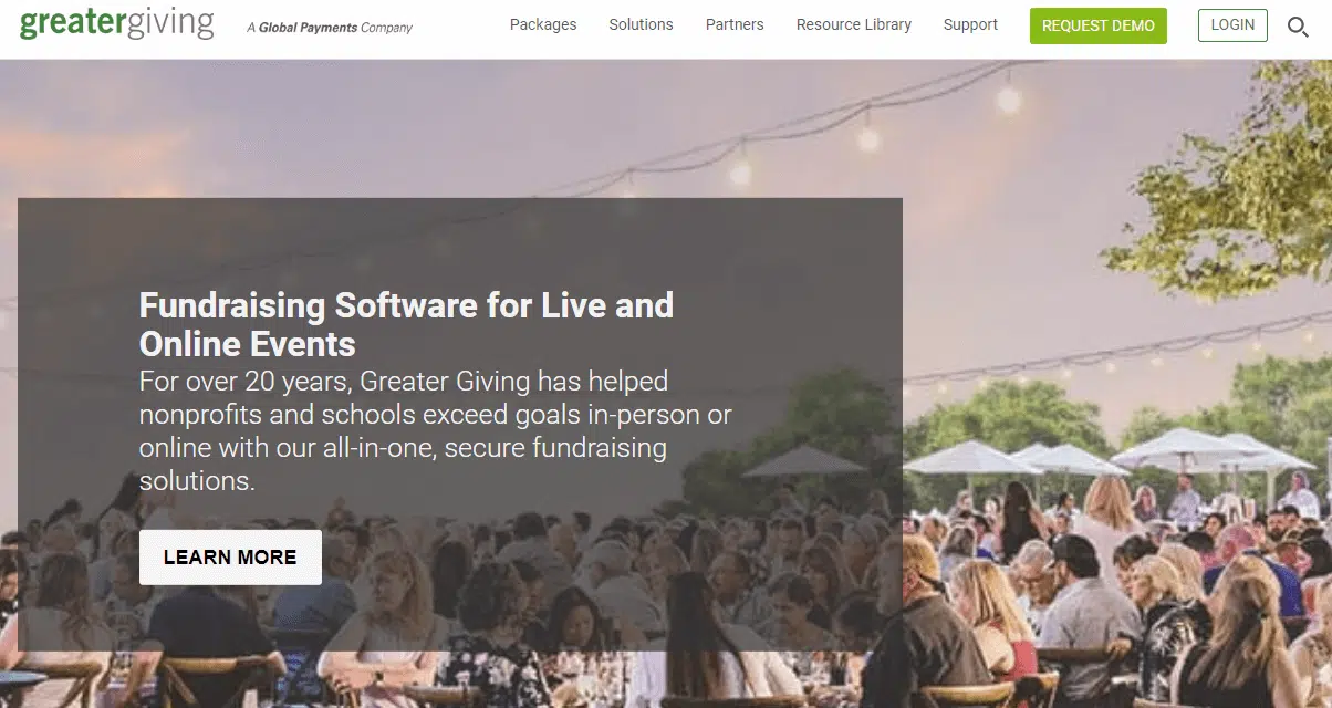 The homepage for Greater Giving, a silent auction software platform