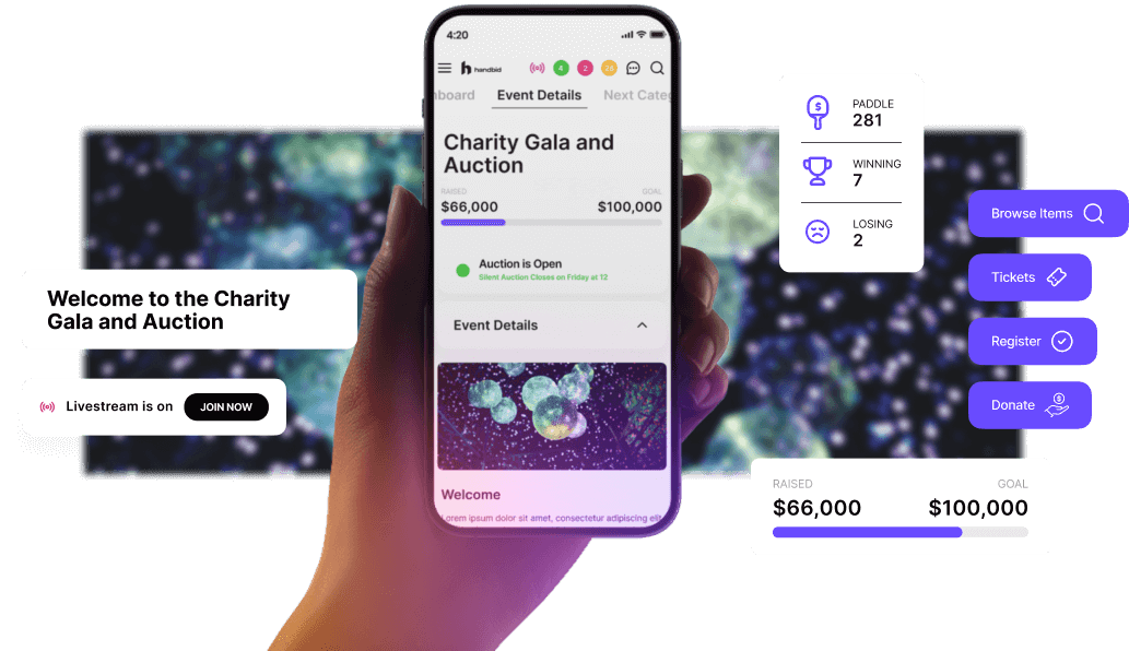 Product image showing Handbid’s silent auction software app