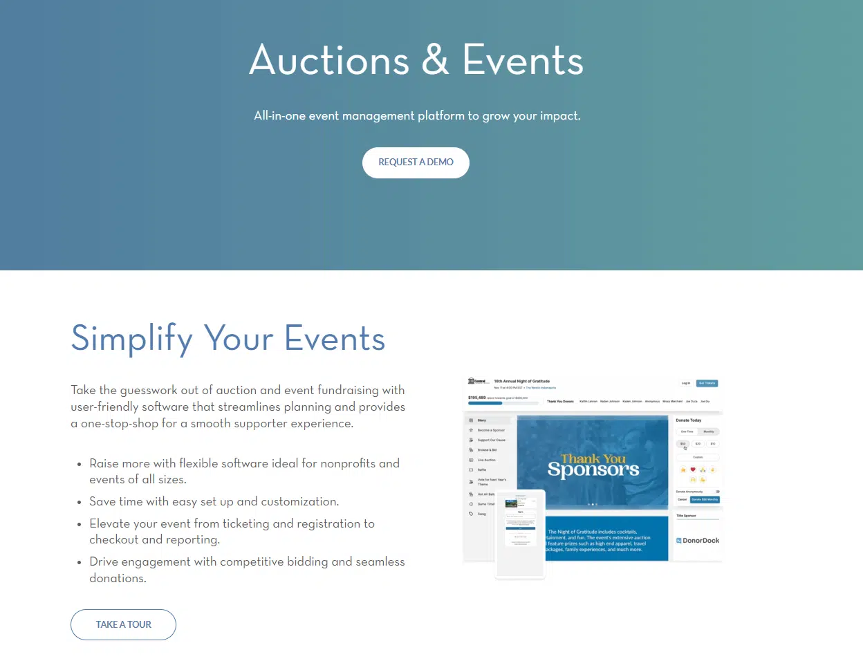 The OneCause silent auction software product page