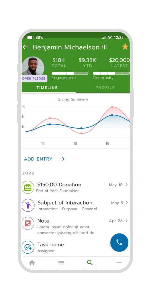 Bloomerang nonprofit CRM mobile app